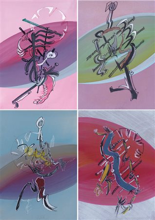 SERGIO DANGELO Milano 1932 Le quattro stagioni, (anni '70) polittico, smalto...