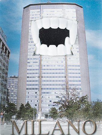 FRANCESCO DE MOLFETTA Milano 1979 Pirellone, 2004 applicazioni su cartolina...