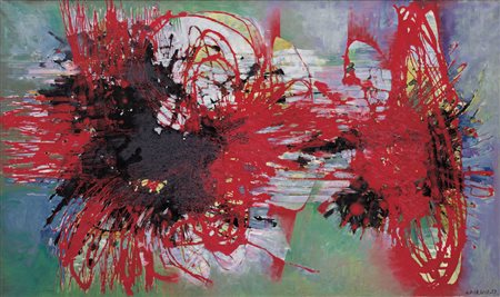 GIOSETTA FIORONI Roma 24/12/1932 Senza titolo, 1957 olio su tela cm. 113x195,...