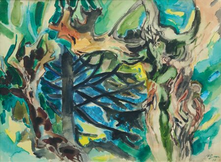 EDOUARD PIGNON Marbes Les Mines 1905 - 1993 Arbres et ciel, 1958 tecnica...