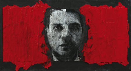 PAOLO LEONARDO Torino 1973 Trittico, 2000 smalti e collage su tela cm. 42x77,...