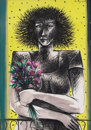 ERCOLE PIGNATELLI Lecce 28/04/1935 Figura tecnica mista su carta cm. 70x50,...