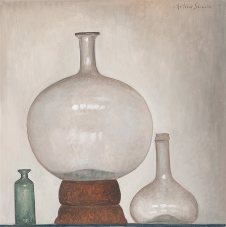 ANTONIO SCIACCA Catania 13/05/1957 Ampolle alchemiche olio su tela cm. 60x60,...