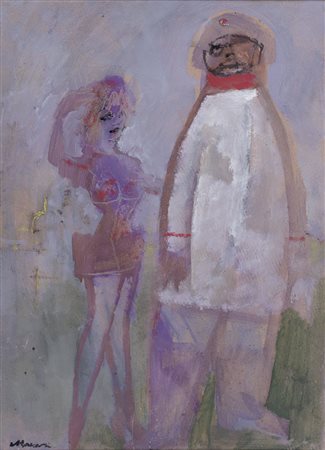 MINO MACCARI Siena 24/11/1898 - Roma 17/06/1989 Due figure olio su tavola cm....