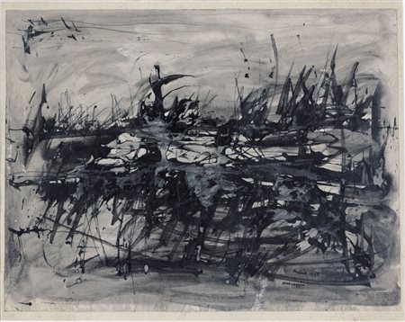 MARCO CARNÀ 1929 Paesaggio, 1958 tecnica mista su carta cm. 37x48, firma,...