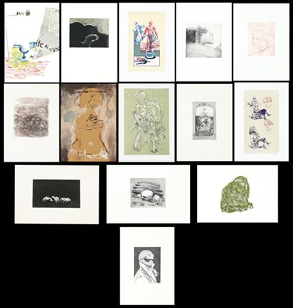 AUTORI VARI Orma cartella di 14 incisioni, litografie e serigrafie su carta a...