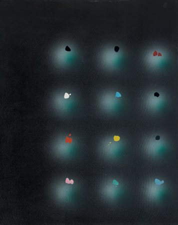 ENNIO FINZI Venezia 1931 Superficie policromatica su nero, 1985 olio su tela...