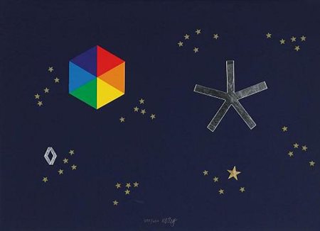 LUCIO DEL PEZZO Napoli 1933 L'universo di stelle Renault serigrafia e collage...