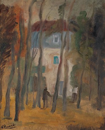 GIANRODOLFO D’ACCARDI Palermo 1906 - Milano 01/09/1993 Case nel bosco olio su...