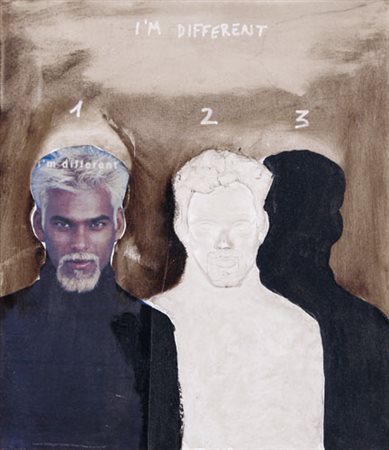 EMILIO LEOFREDDI 1958 I'm different, 1999 olio, tecnica mista e collage su...
