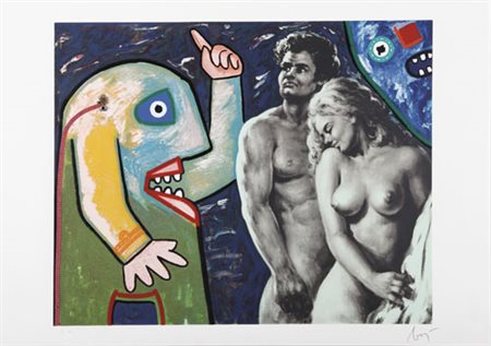 ENRICO BAJ Milano 31/10/1924 - Varese 15/06/2003 Adamo e Eva, 1986 serigrafia...