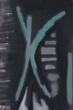 YEHUDA NEIMAN 1931 Composition, 1957 olio su tela cm. 81x54, firma in basso a...