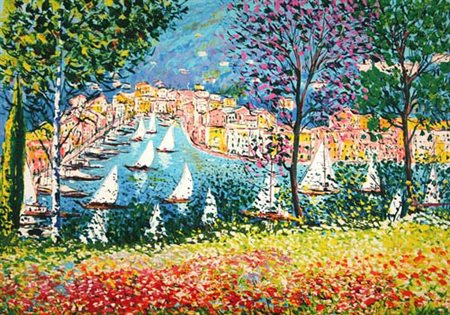 ANTONIO IALENTI Campobasso 12/07/1937 Portofino serigrafia su tela cm. 60x87,...