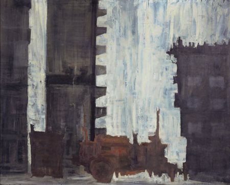 GIANCARLO CAZZANIGA Monza (Mi) 20/09/1930 Città e asfaltatrice, 1958 olio su...