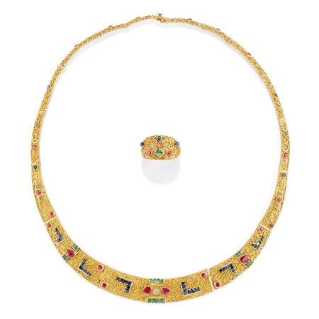 Demi parure con pietre di colore