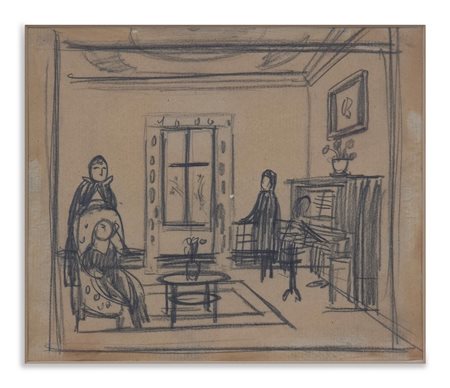 BREVEGLIERI CESARE (1902 - 1948) - INTERNO CON FIGURE .