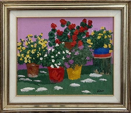ALVARO, "Vasi di fiori nel giardino"