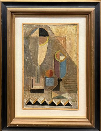 MARIO TOZZI, "Natura morta con bicchieri e arancia", 1959