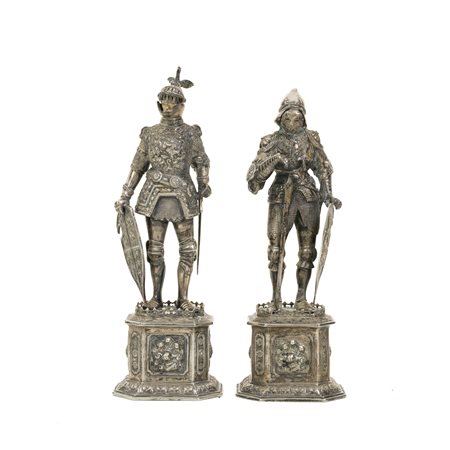 Coppia di sculture in argento, ambito tedesco, fine XIX inizio XX secolo