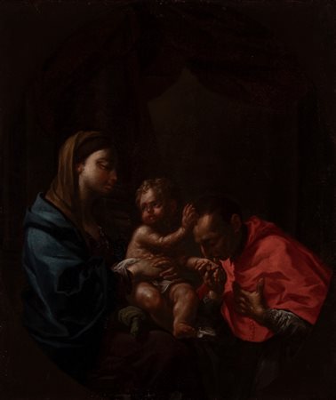 Scuola romana, secolo XVIII - Madonna con Bambino e San Carlo Borromeo
