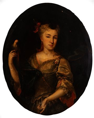 Scuola veneta, secolo XVIII - Ritratto di dama con pappagallo