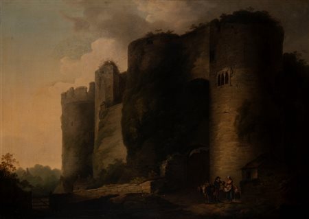 H. Hulley (attivo nel secolo XVIII)  - Paesaggio con figure presso un castello