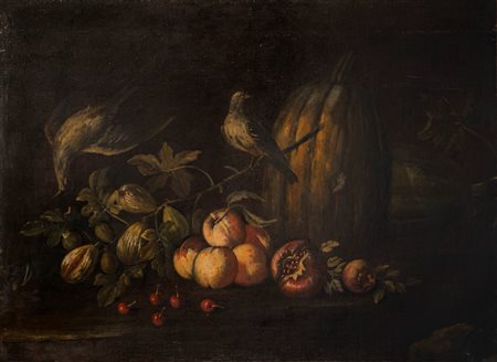Scuola emiliana, secolo XVII - Zucca, melograni, fichi e ciliegie