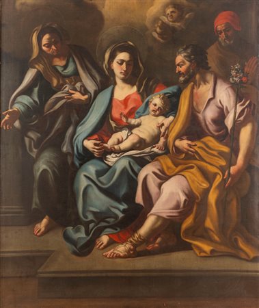 Scuola napoletana, secolo XVIII - Sacra Famiglia con i Santi Anna e Gioacchino