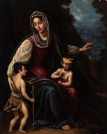 Scuola toscana, secolo XVII - Madonna con Bambino e San Giovannino