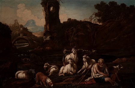Ambito di Rosa da Tivoli - Pastore con armenti presso un fiume
