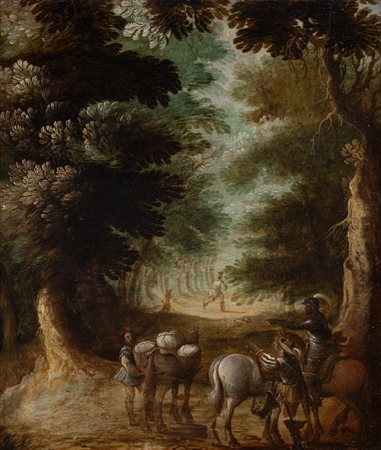 Scuola fiamminga, secolo XVII - Paesaggio boschivo