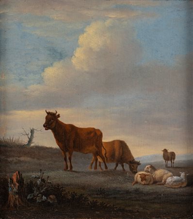 Scuola fiamminga, secolo XVIII - Paesaggio con armenti