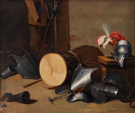 Scuola fiamminga, fine secolo XVIII - inizio secolo XIX - Composizione con armature e tamburo