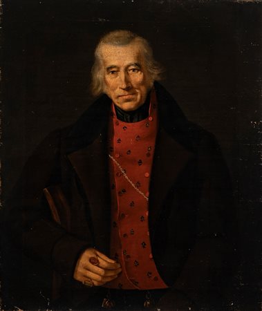 Scuola del secolo XIX - Ritratto virile a mezzobusto con marsina rossa