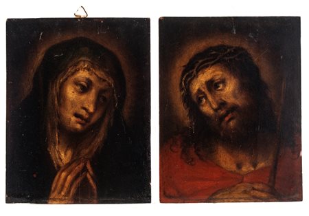 Scuola italiana, secolo XVIII - Vergine in preghiera e Cristo con corona di spine