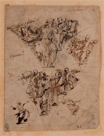 Scuola lombarda, secolo XVII - Studio di pennacchi con figure di evangelisti