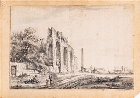 Jean-Baptiste  Lallemand (Francia 1716 - 1803)  - Roma, i resti dell’Acquedotto Neroniano nei pressi della piazza di San Giovanni in Laterano