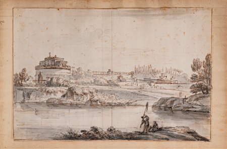 Jean-Baptiste  Lallemand (Francia 1716 - 1803)  - Roma, veduta con Castel Sant'Angelo