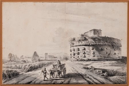 Jean-Baptiste  Lallemand (Francia 1716 - 1803)  - Roma, veduta di Casal Rotondo sulla Via Appia