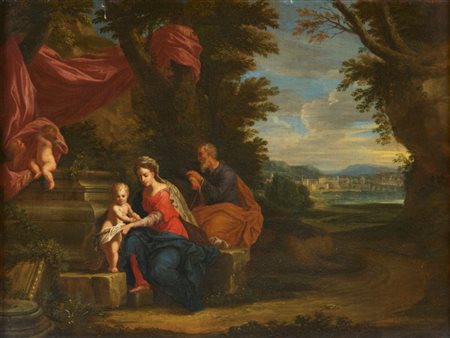 Attribuito a Étienne Villequin (Francia, 1619 - 1688) - Riposo durante la fuga in Egitto