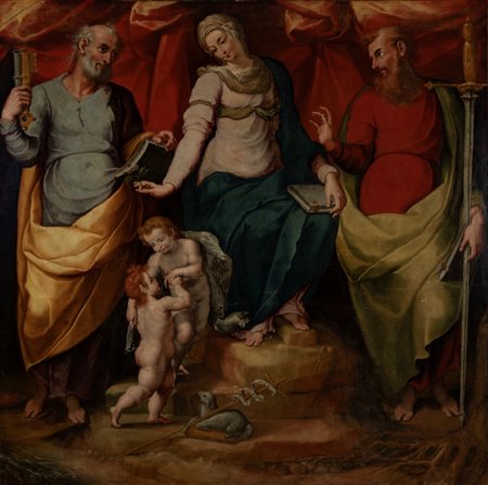 Carlo Urbino (Crema 1525 - 1585)  - Madonna con Bambino e San Giovannino tra i Santi Pietro e Paolo