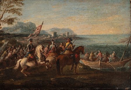 Francesco Graziani, detto Ciccio Napoletano (Napoli 1680 - 1730)  - Scena militare con imbarco