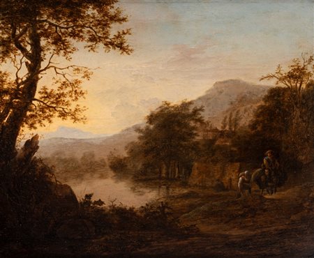 Jacob van der Does (Amsterdam 1623 - 1673)  - Paesaggio con viandanti