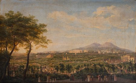 Scuola napoletana, secolo XIX - Veduta di Villa La Favorita con Reggia di Portici sul fondo