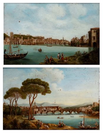Scuola italiana, secolo XIX - Vedute di Firenze con figure