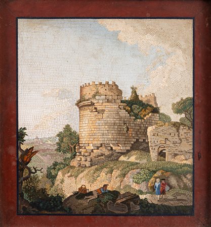 Scuola romana, secolo XIX - Vedute delle rovine del Mausoleo di Cecilia Metella con figure in primo piano
