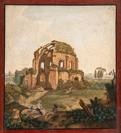 Scuola romana, secolo XIX - Veduta del Tempio di Minerva Medica con figure in primo piano