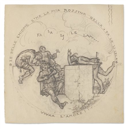 Alberto Martini "La secchia rapita - Viva l'amore" 1902
matita su carta
cm 21x21