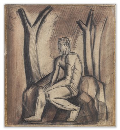 Mario Sironi "Figura, alberi e rocce" 1927 circa
tempera e matita su carta intel