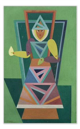 Fortunato Depero "Donna squadretto" 1950-1952
olio su cartone pressato
cm 72,5x4